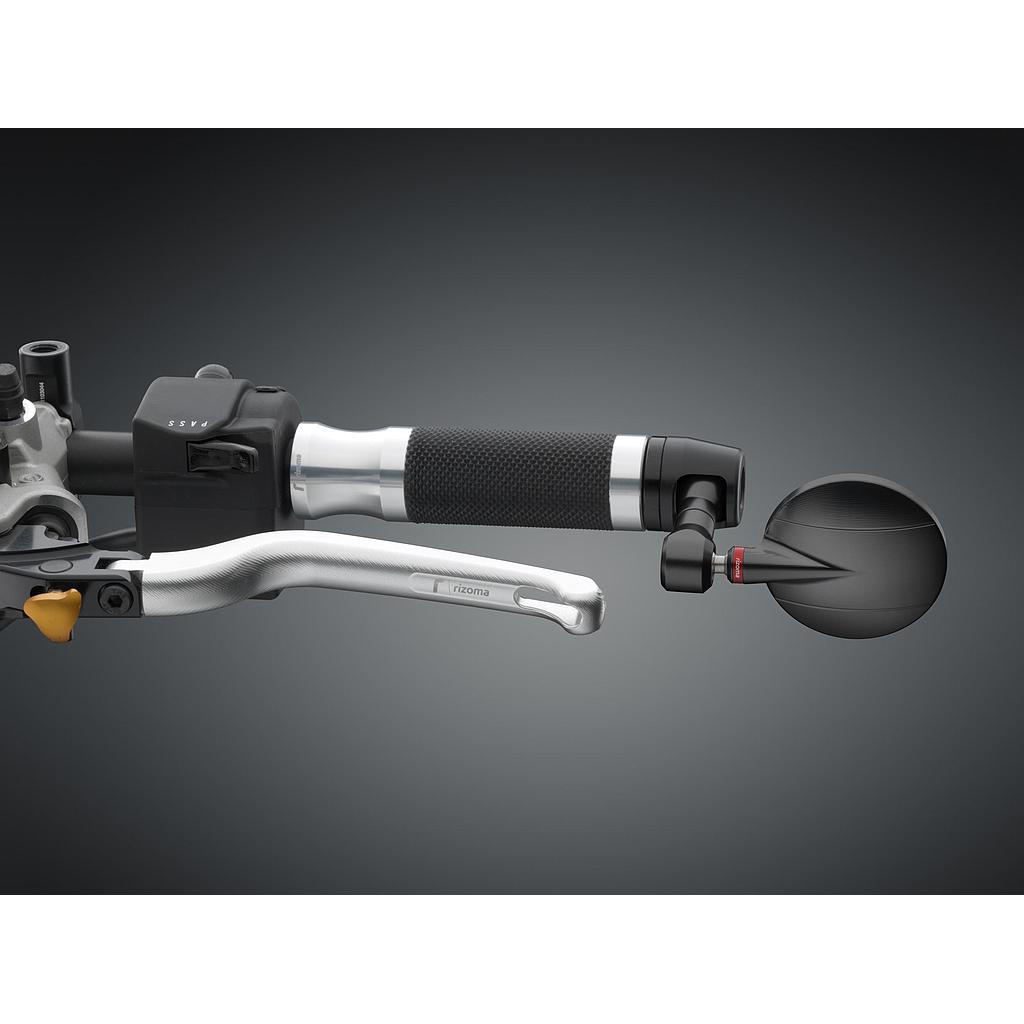 Lenkerendenspiegel RIZOMA  "SPY-R", rechts oder links,  rund, Ø 80 mm,  schwarz eloxiert, Aluminium CNC  für Vespa LX/LXV/S/GTS/GTS Super/GTV/GT 60/GT/GT L  ohne E-Prüfzeichen