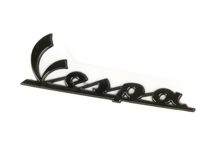 Schriftzug "Vespa",  Beinschild für Vespa S Sport 50-150ccm/GTS Super Sport 125/300ccm  passt auch für Vespa alle Modelle,  anthrazit (schwarz chrom), Befestigung: selbstklebend,  100x35 mm